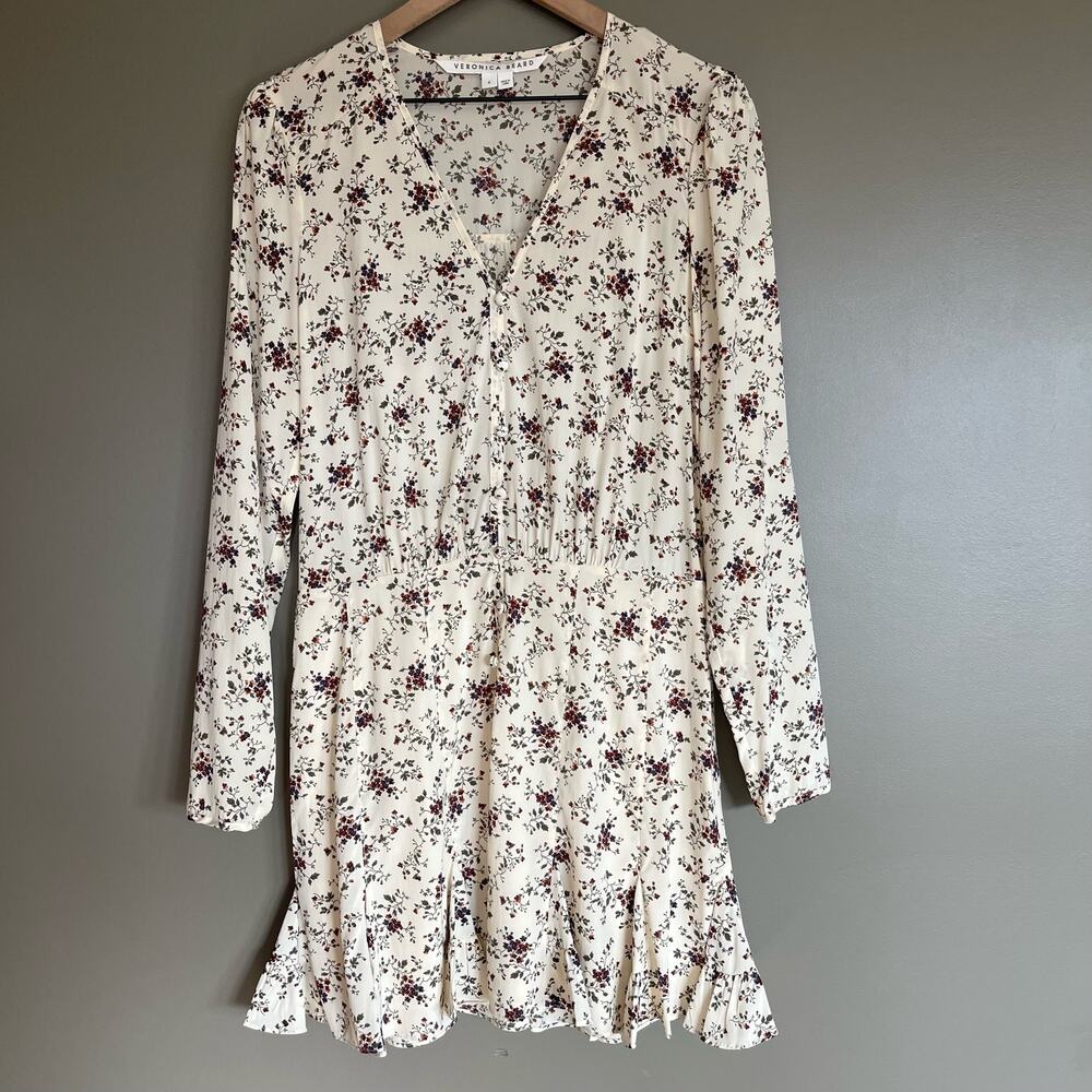 Veronica Beard Riggins Dress Whitestone Size 8 Silk Ivory Cream Floral Blouson - Picture 4 of 16